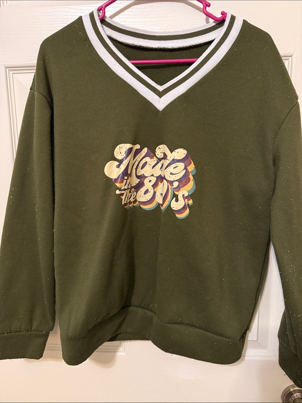 Retro 'Made in the 80's' Olive Green V-Neck Sweatshirt
